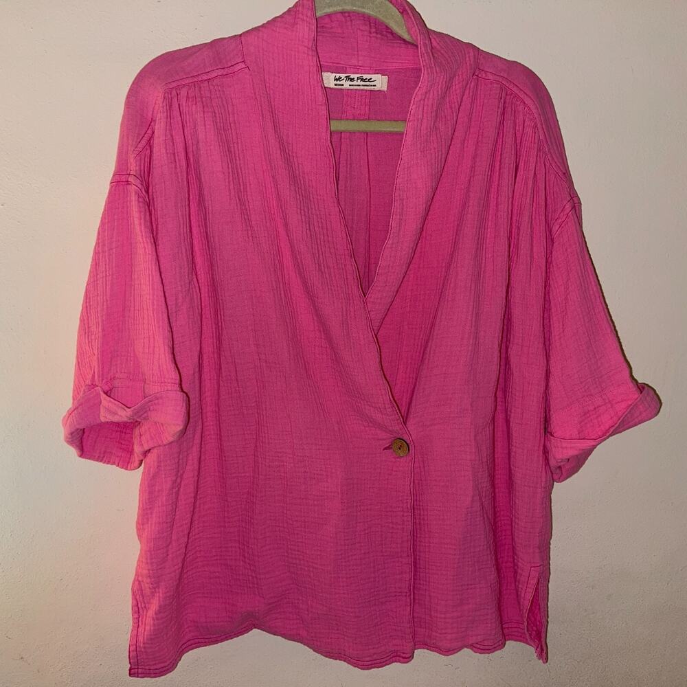 Free People We The Free Lou Blazer Shirt Women’s M Aurora Pink Oversized